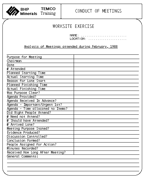 Figure 1: Example of worksite exercise - Conduct of meetings