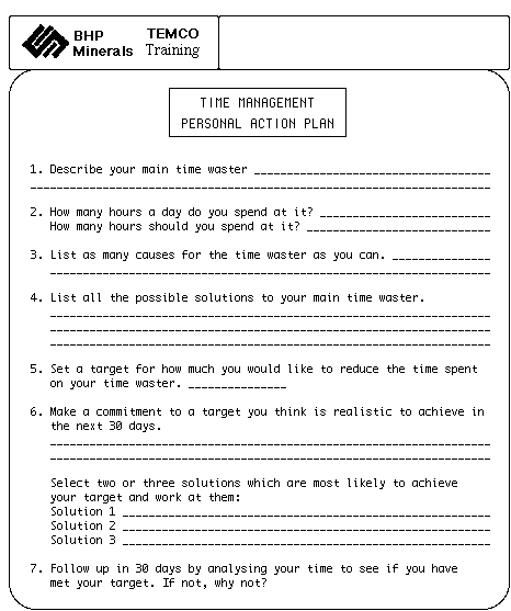 Figure 4: Example of worksite action plan - Time managment