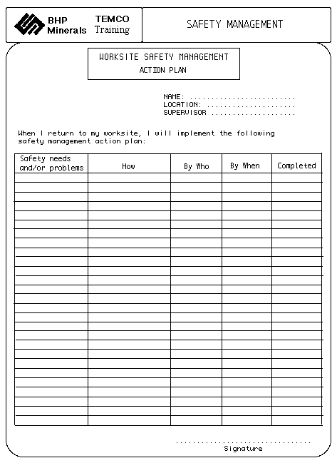 Figure 4: Example of worksite action plan - Safety management