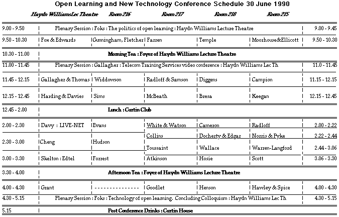 Schedule Sat 30 June